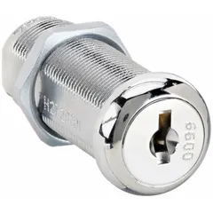 Keyed cam lock with zinc die-cast, chrome-plated body and 1 1/2 in straight cam. Keyed alike design allows one key to operate multiple locks. Used for securing cabinet doors, drawers, and panels in industrial enclosures and machinery.