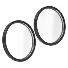 Round convex mirror designed for driver or passenger side vehicle use. Enhances side visibility to reduce blind spots during lane changes or parking. Measures 2 inches in diameter.