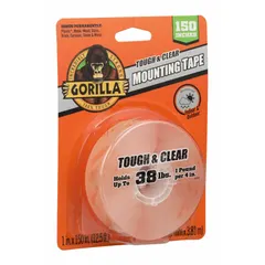 This transparent double-sided foam tape features a permanent rubber bond and acrylic foam backing. It is 1 inch wide, 4 1/8 yards long, and 40 mil thick. Suitable for mounting, sealing, and attaching components requiring a firm, weather-resistant hold in indoor and outdoor applications.