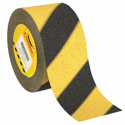 Condor Anti-Slip Tape: Very Coarse, 46 Grit Size, Striped, Black/Yellow, 2 in x 60 ft - Heavy Traffic Antislip Tape