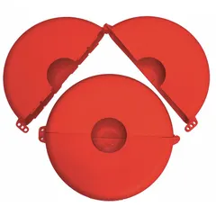 Hinged lockout device for gate valves with hand wheels from 10 to 13 inches in diameter. Used in industrial lockout/tagout procedures to prevent accidental valve operation during maintenance. Secures the hand wheel to keep valves in a safe position.