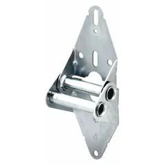 This steel garage door hinge is designated as Hinge Number #4, featuring rounded corners. It has a leaf height of 1-7/8 inches and a leaf width of 3 inches. Used in sectional garage door systems to connect panels and enable smooth articulation during operation.
