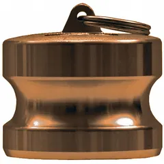 This forged brass dust plug seals cam-and-groove couplers when not in use, preventing dirt, debris, and moisture from entering the line. Rated for 250 psi maximum working pressure at 70°F, with an overall length of 1 15/16 in. Suitable for industrial fluid-handling systems requiring clean and secure line isolation.