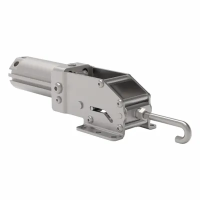 DE-STA-CO Pneumatic Toggle Clamp: 409 lbf Capacity - J-Hook Air-Powered Latch Toggle Clamps