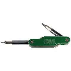 Pocket-sized multi-bit screwdriver with nine Torx tips (T6, T7, T8, T10, T15, T20, T25, T27). Compact handle for precision driving in confined spaces. Suitable for electrical, telecom, and industrial maintenance applications requiring quick bit changes.