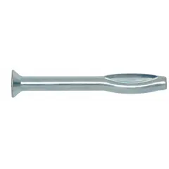 Flat steel drive anchors for fastening fixtures, conduit, and equipment to concrete, block, or brick. Overall length 2-1/2 in. Pack of 100.