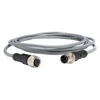 Double-ended cordset with M12 male straight and M12 female straight connectors. Gray PVC jacket, 4 pins, 5 m cable length, 22 AWG wire size. Suitable for connecting sensors and actuators in industrial automation, packaging, and material handling systems, including flexing applications and washdown environments