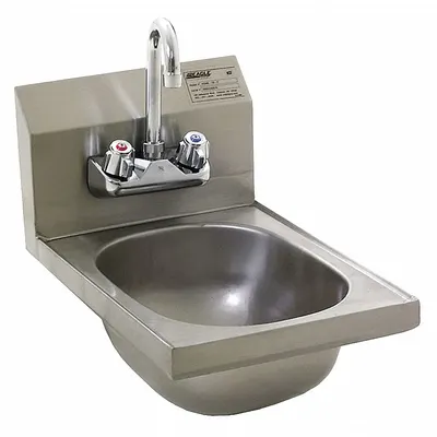 EAGLE GROUP Hand Sink: 1 Stations, 6 3/4 in Bowl Dp, 13 1/2 in Bowl Lg, 9 3/4 in Bowl Wd - One-Station Wall-Mounted Hand Sinks with Faucets