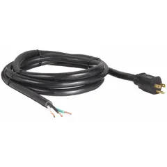 General purpose power cord with 8 ft length, 3/12 configuration, 5-15P plug, and bare wire receptacle. ST type, PVC jacket, rated 15 A. Suitable for connecting equipment requiring a bare wire termination.
