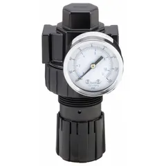 Zinc-bodied air regulator with 1/2 in NPT ports. Adjustable outlet pressure range from 2 psi to 125 psi, maximum operating pressure 125 psi, flow capacity 75 cfm. Used in compressed air systems to control and stabilize downstream pressure for pneumatic equipment.