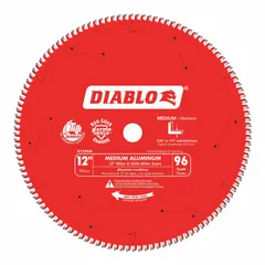 This 12-inch circular saw blade is designed for cutting aluminum and soft metals. With 96 teeth and a 0.09-inch cut width, it is suited for thick metal applications in fabrication, construction, and metalworking. The blade features a 1-inch arbor size.