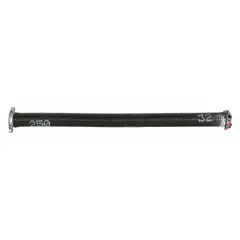 This steel torsion spring features a left-hand wind direction and closed drawbar ends. With a wire diameter of 0.25 in, outside diameter of 2 1/4 in, and 180° deflection angle, it is commonly used in counterbalance systems for sectional overhead doors and similar applications requiring rotational force.