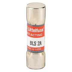 Fast-acting cylindrical fuse rated 2 A at 600 V AC. Midget size with 13/32 in x 1 3/8 in body, non-indicating type. Provides overcurrent protection for control circuits, power supplies, and sensitive electronics in industrial equipment.