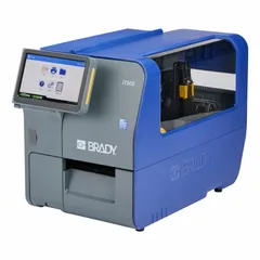 This desktop printer is a PC connected or standalone unit that produces single-color labels using direct thermal or thermal transfer methods. It includes Label Creation Software for designing custom labels and a T-20 Wrench for maintenance. Typical applications include printing asset tags, wire markers, and safety signs in industrial facilities.