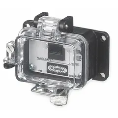This access port provides a sealed Ethernet connection point for industrial environments. It features a plastic cover and is rated NEMA 4X for wet, corrosive, or dusty locations. Dimensions are 2 3/4 in width by 3 3/8 in height.