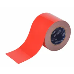 Solid red polyester floor marking tape, 4 in x 100 ft, 8 mil thick, with no legend. Used to mark aisles, hazard areas, and storage zones in industrial facilities.
