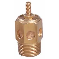Bronze pneumatic speed control muffler with 1/4 in NPT connection, 9/16 in hex size, and 40 micron filtration. Reduces exhaust noise and filters particulates in pneumatic actuator speed control applications.