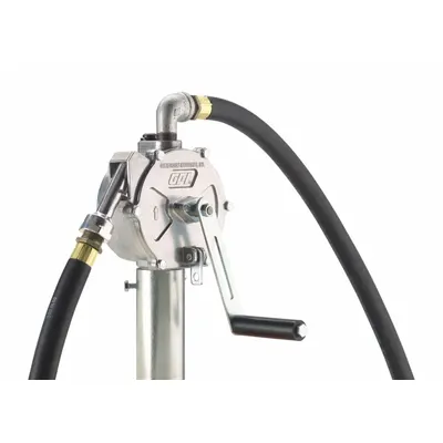 GPI Hand Pump: Rotary, Pump with Hose & Nozzle, Bung, 12.8 oz per stroke, Aluminum - Rotary-Action Fuel Transfer Pumps