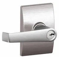 This SCHLAGE office lever lockset features a satin chromium-plated brass finish (chrome) and Elan lever design. With F81 function, it allows key locking from the outside and free egress from the inside, suitable for interior commercial doors where privacy is not required, such as offices, storage, or utility rooms