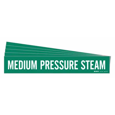 BRADY Pipe Marker: Medium Pressure Steam, Green, White, Fits 8 in and Larger Pipe O.D. - Medium Pressure Steam Adhesive Pipe Markers