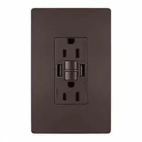 USB Receptacle: Duplex, 5-15R, 2 USB Ports, USB Type A, Dark Bronze, 125V AC, 15 A, GFCI (MPN 1597TRUSBAADBC4)