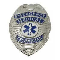 HEROS PRIDE Metal Badge: Emergency Medical Technician, 2 1/8 in x 3 in, Silver, Metal, Badge (MPN 4182N)