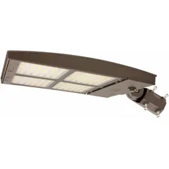 LED area light for street and parking lot illumination. Delivers 39,000 to 40,500 lumens at 300 W with 4000K color temperature. Bronze finish. Supports arm, slipfitter, knuckle, surface, yoke, or trunnion mounting.