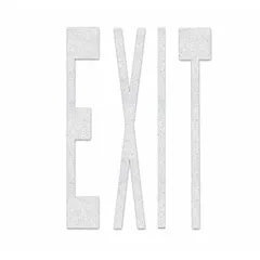 White thermoplastic pavement marking with 'Exit' legend. Measures 8 ft long by 5 1/8 ft wide. Applied using a hand torch. Used to designate exit pathways in parking lots, warehouses, and industrial facilities.
