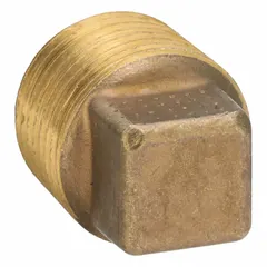 This threaded pipe plug is made from C37700 brass with a 1/2-inch NPT thread. It measures 1 1/16 inches in length and is rated for a maximum operating pressure of 1,000 psi. Used to seal pipe openings in hydraulic, pneumatic, and fluid-handling circuits.