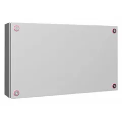 Steel enclosure with light gray finish, measuring 11 x 19 x 5 inches. Features a solid cover secured with a mini cam lock. Rated NEMA 1, 12, 3R, and 4, suitable for indoor and outdoor applications where protection from rain, sleet, and hose-directed water is required.