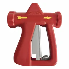 This replacement nozzle is constructed from stainless steel with a red finish. It features a 5-15/16 in overall length and a female garden hose thread (FGHT) connection. The handle controls the water flow shutoff. Typical applications include industrial cleaning and sanitation tasks where a durable, manually controlled nozzle is required.