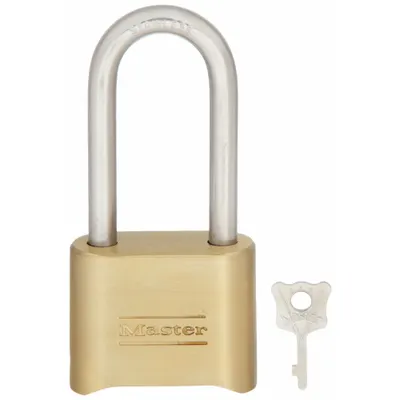 MASTER LOCK Combination Padlock: Scrolling Combo, Gold, Brass, Long Shackle - Long Shackle Combination Padlocks