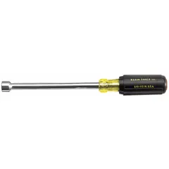 SAE standard nut driver with a 6-inch hollow round shank for use over long threaded rods or studs. Non-magnetized tip. Suitable for tightening or loosening hex nuts in electrical, mechanical, and industrial applications where clearance is limited.
