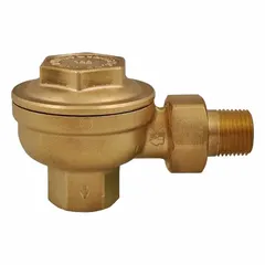 Brass angle thermostatic steam trap with 1 in FNPT inlet, rated for 4,100 lb/hr condensate capacity at 25 psi maximum pressure. Angle design without integral strainer. Used for condensate removal in low-pressure steam systems, such as steam mains, tracer lines, and industrial heating processes.
