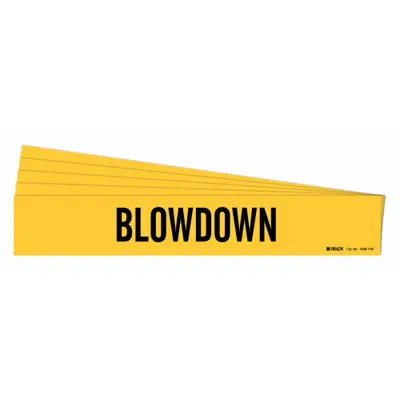 BRADY Pipe Marker: Blowdown, Yellow, Black, Fits 8 in and Larger Pipe O.D., 1 Pipe Markers - Blowdown Adhesive Pipe Markers