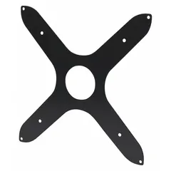 Steel adaptor plate with black powder-coated finish for fixed ceiling mounting of televisions. Provides a secure attachment point for compatible displays in commercial or residential settings.