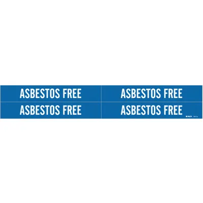 BRADY Pipe Marker: Asbestos Free, Blue, White, Fits 3/4 to 2 3/8 in Pipe O.D. - Asbestos Free Adhesive Pipe Markers
