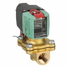 This 2-way, 2-position normally closed solenoid valve is designed for on/off control of liquids or gases in industrial and commercial systems. It features a 1/2 in pipe size and operates on 100 to 240V AC/DC. The watertight coil enclosure allows use in washdown or outdoor environments.
