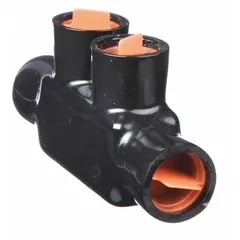 Double-sided entry multitap connector for splicing and tapping conductors in dry locations. Accommodates wire sizes from 6 AWG to 250 kcmil. Aluminum body. Suitable for use in panelboards, junction boxes, and power distribution systems.