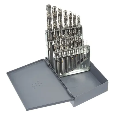 CHICAGO-LATROBE Jobber Length Drill Bit Set: 15 Pc, 1/16" to 1/2" by 32nds, 118° Point - Left-Hand High-Speed Steel Jobber-Length Drill Bit Sets