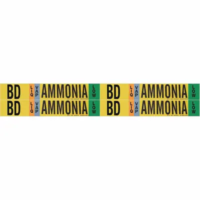 BRADY Pipe Marker: BD, VAP, Low, Fits 3/4 to 2 3/8 in Pipe O.D., 4 Pipe Markers - Ammonia Adhesive Pipe Markers