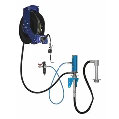 This pneumatic drum pump includes a discharge hose and nozzle, with a steel suction tube. It delivers a maximum flow rate of 6 gpm. Suitable for transferring non-corrosive fluids such as lubricants and oils in industrial maintenance and manufacturing settings.