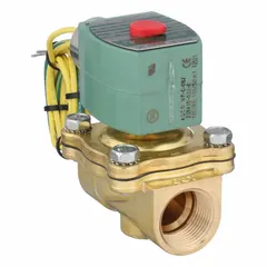 This 2-way, 2-position normally closed solenoid valve is designed for on/off flow control of liquids or gases. It features a 3/4 in pipe size and operates on 120V AC (also rated 110V AC). The watertight coil enclosure provides moisture resistance, making it suitable for outdoor or washdown environments.