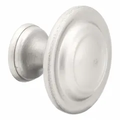 This closet door pull knob is made of zinc with a satin nickel plated finish in silver. It has a 1 3/8 in projection, providing a functional grip for closet doors in residential or light commercial settings.