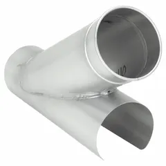 Galvanized steel branch fitting for 10 in duct diameter with a 30° angle and 10 in overall length. Used to connect branch ducts in ventilation or dust-collection systems, directing airflow at the specified angle.