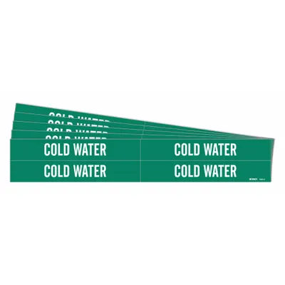 BRADY Pipe Marker: Cold Water, Green, White, Fits 3/4 to 2 3/8 in Pipe O.D., 4 Pipe Markers - Cold Water Adhesive Pipe Markers