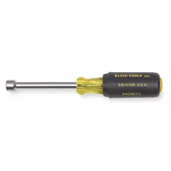 This nut driver features a hollow round shank and a magnetized tip that holds fasteners securely. Designed for SAE hex nuts and bolts, the 5/16 in tip size is suited for driving and removing fasteners in electrical, mechanical, and maintenance tasks. The hollow shank accommodates long bolts, enabling work on threaded rods and extended fasteners.
