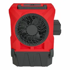 Portable evaporative cooler for spot cooling in dry climates. Operates on 115V AC and measures 22 1/4 in x 15 1/2 in x 10 in. Suitable for use in workshops, garages, patios, and warehouses where traditional air conditioning is not practical.