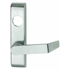 Lever-style outside trim for Rhodes-type exit devices. Silver finish (US26D), ADA compliant. For use with exit push bars to allow door operation from the secure side. Handing: right-hand reverse.