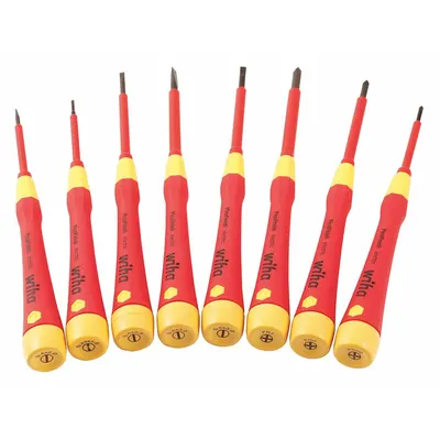 WIHA Insulated Screwdriver Set: 1-10 Pieces, 8 Pieces, Phillips/Slotted Tip - Insulated Precision Screwdriver Sets